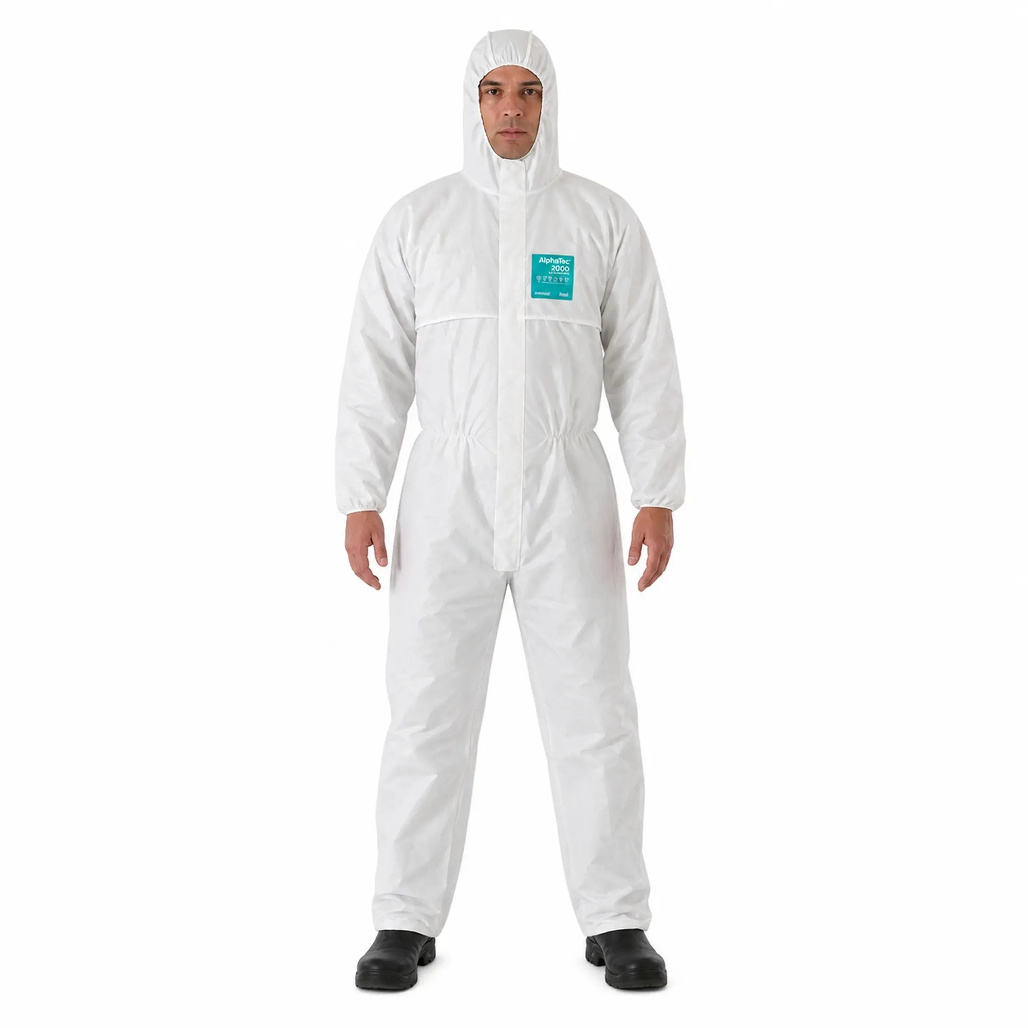 Unisex Durable Hooded Disposable Protective Coverall Clothes with Zipper, Elastic Fabric, Chemical-Resistant for Work, 8 Sizes Industrial Workwear Uniforms