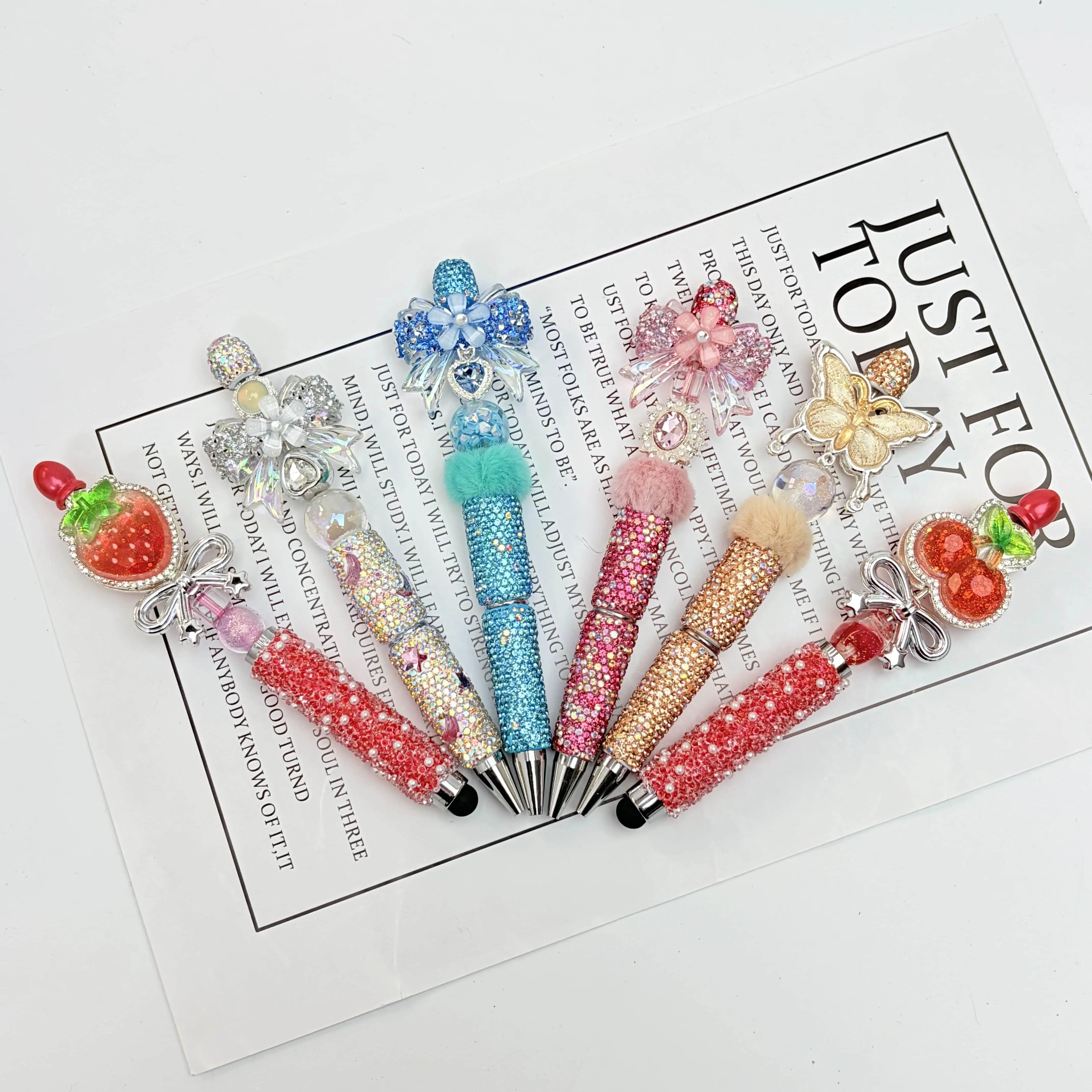 Charms Beads Pen Pretty Shiny Special Handmade Craft with Glitter Beads and Heart Charm for Unique Writing,Summervibes
