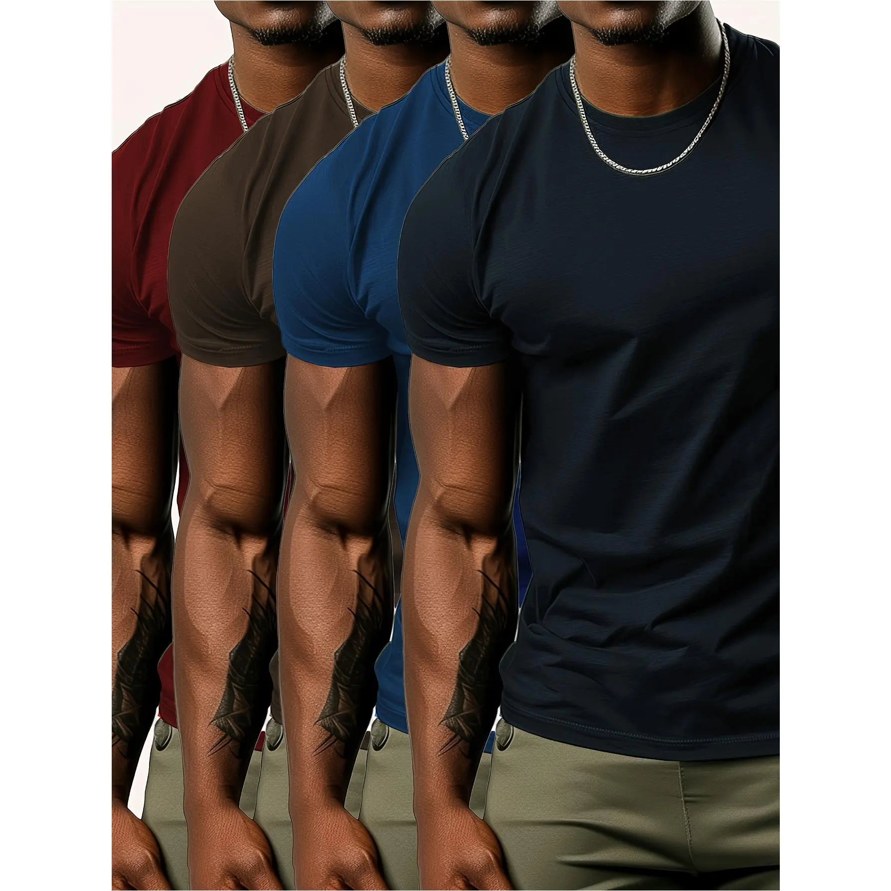 Men's 4-Pack 100% Cotton Athletic Crew Neck Short-Sleeve T-Shirts, 180g Heavy Cotton, Moisture-Wicking, Fitted Cut, Suitable for Running & Outdoor Use, Ideal for DIY Printing, Short Sleeve Shirt, Preshrunk Cotton