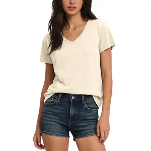 FAIABLE 100% Cotton V Neck T Shirts for Women Short Sleeve oft and Comfortable Basic Tee Trendy Casual Tops 2026 Fabric Breathable Summervibes ibes Double Layer Not See-Through, Buttery Soft Stretch Tee, Minimal Everyday Essential Streetwear Shortsleeve