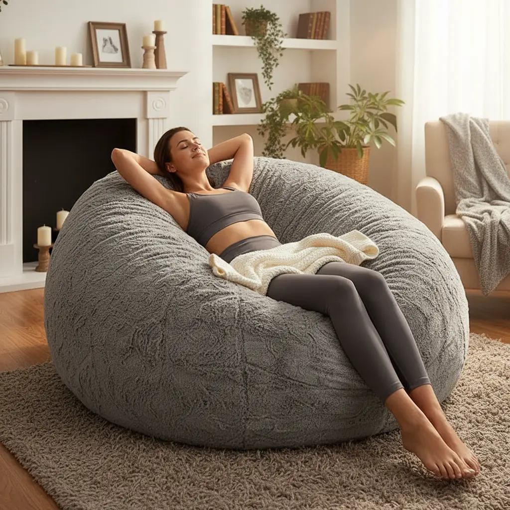 5FT Giant Bean Bag Chair, Lazy Sofa Indoor Furniture with High-Rebound Memory Foam Filler, Removable Skin-Friendly Super Soft Flannel Cover, Easy Care for Machine or Hand Washing, Free Shipping