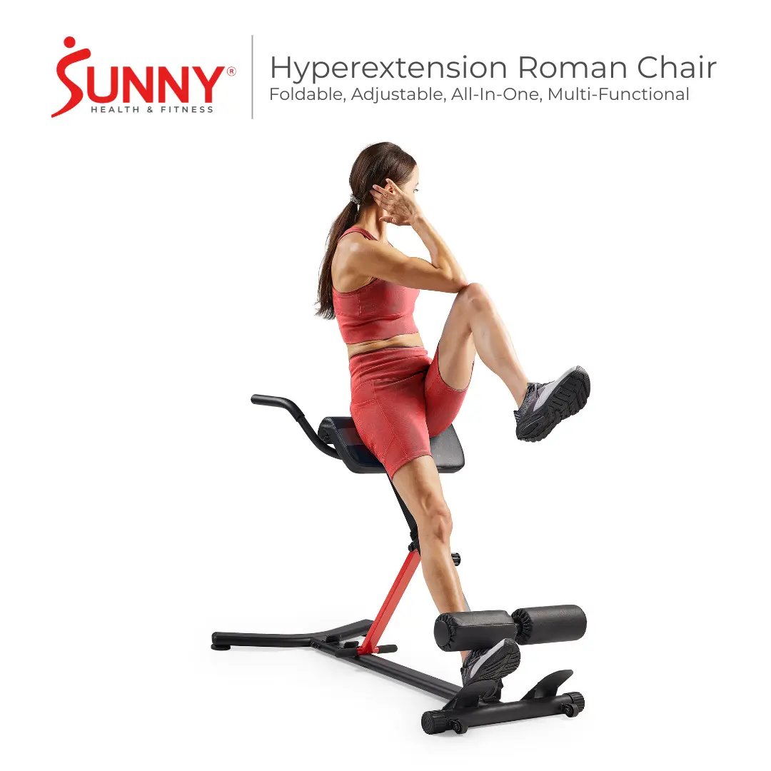 SUNNY Hyperextension Roman Chair Home Gym Machine Adjustable Foldable Back Extension Bench with Built-In Dip Bar Station for Core Glute Lower Back Ab Training Heavy Duty Frame 330 lbs Capacity Home Workout Fitness Strength Training Exercise Equipment
