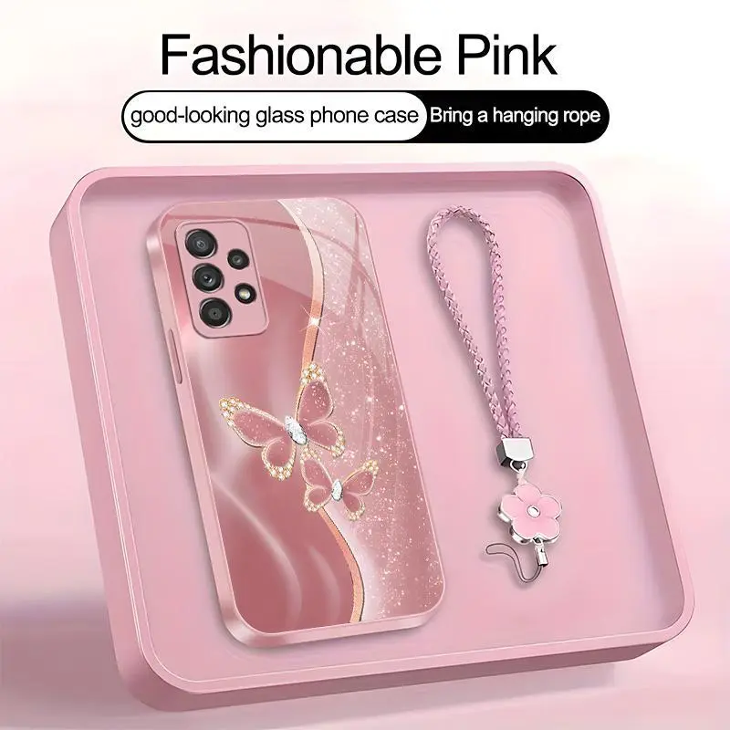 Suitable for [Galaxy A52 5g] high-end women's phone case🤩，free four-leaf clover lanyardthe pattern is printed, not glitter，exquisite high-end printed patternsdrop-resistant and fingerprint-proof YM99