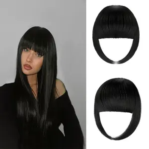 Lansigreen Blunt Bangs Invisible Thick Bangs 8inch 30g 2Clips in Hair Extension Synthetic Hairpieces for Women Daily Party Summer Vibes