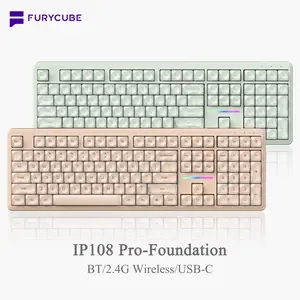FURYCUBE IP108 PRO Foundation Gaming Keyboard, 108 keys Keyboard Tri-mode Cute Keyboard Classic Keyboard with Number Pad, Media Knob Custom Mechanical Feel Keyboard, RGB Backlit  Ergonomic Office Silent Computer Keyboard for PC, MAC, PS4, Xbox ONE Gamer