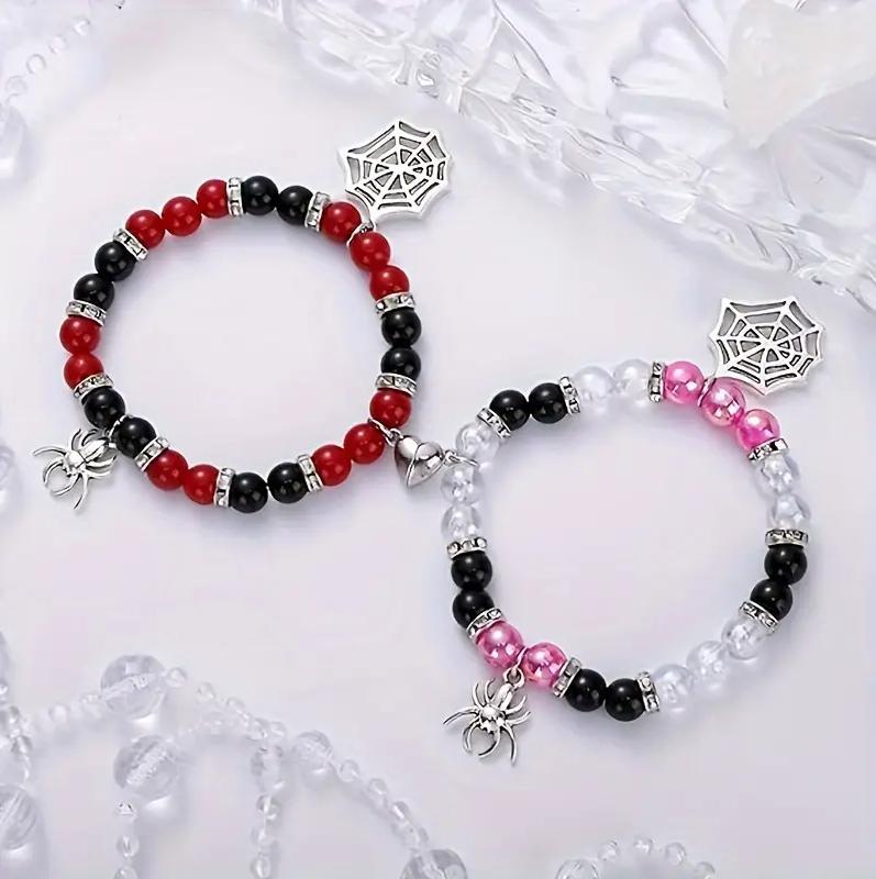 Spider Charm Beaded Bracelets for Love, Casual Simple Plain Color Magnetic Heart Charm Bracelet for Women & Men, Fashion Jewelry for Party, Daily Clothing Decor, Matching Bracelets, Couple Friendship Family Bracelet