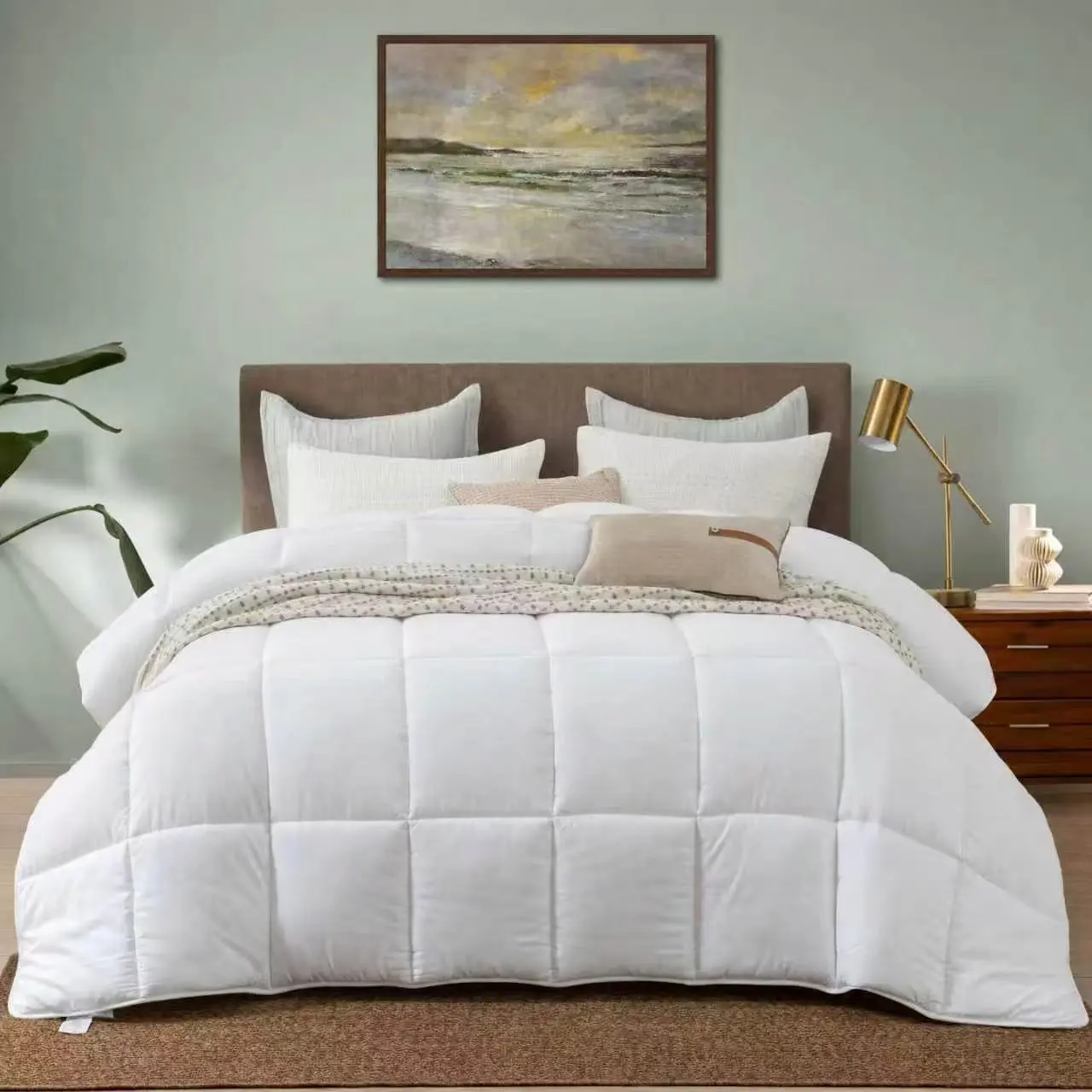 InnerNight Sleep Queen Comforter Duvet Insert, Puffed Quilted White Comforter with Corner Tabs, Box Stitched Down Alternative Comforters, all-season ,gentle soft，Queen Size 90x90 inches