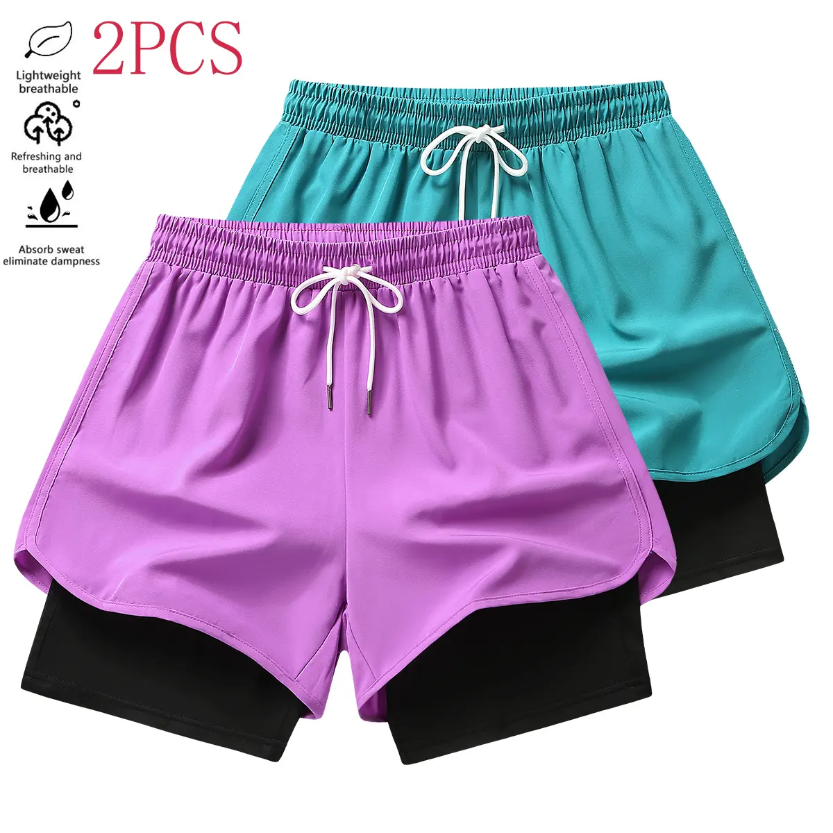 Women's casual sports shorts with built-in lining, with drawstring design and elastic waistband - suitable for outdoor sports, fitness, running and daily wear; women's shorts, sports shorts, women's clothing - a gift for her