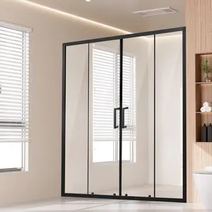 VEVOR Semi-frameless Shower Door,  57.8-59 W x 70 H in, Double Sliding Glass Door with 1/4 in(6mm) Clear Tempered Glass, Waterproof Shatterproof Stainproof with Stainless Steel Hardware, Matte Black