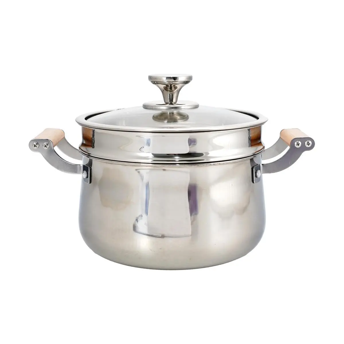 Yanosaku 22cm Multi-functional Steamer Pot with Steaming Rack, Stock Pot for Cooking, Wooden Handle
