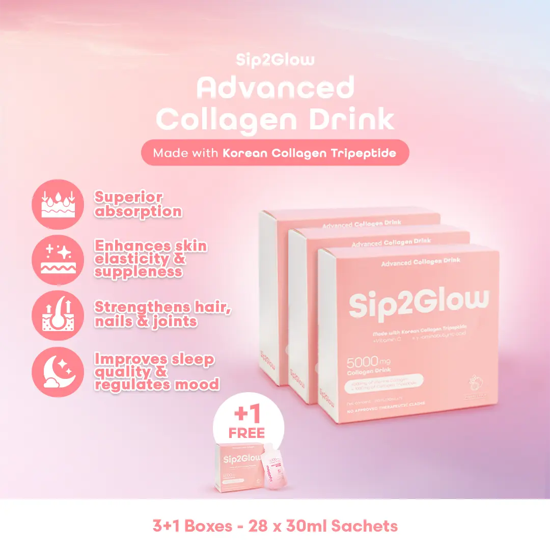 【Sip2Glow | BUY 3 GET 1 】Advanced Collagen Drink with Korean Collagen Tripeptide, GABA & Vitamin C | Passion Fruit | Health & Beauty | Anti-Aging | Ready-To-Sip Supplement for Skin, Hair, Nails & Joint Health