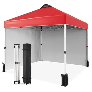 GARVEE 10x10 FT Pop Up Canopy Tent,Adjustable Height On-The-Fly With Roller Bag, 2 Side Walls, 8 Stakes, 4 Ropes & 4 Weight Bags,Instant Outdoor Sun Shade for Beach, Camping, Parties, Events,Red