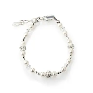 Sterling Silver White Simulated Pearl and Stardust Bracelet for Little Girls