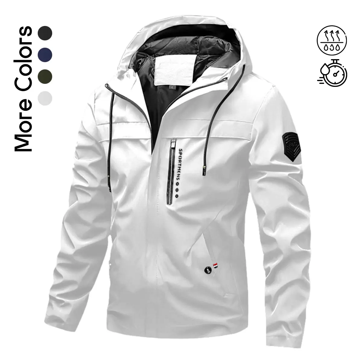 Men's Lightweight Hooded Windbreaker Jacket - Casual Outdoor Fashion Coat with Utility Pockets & Sleeve Patch