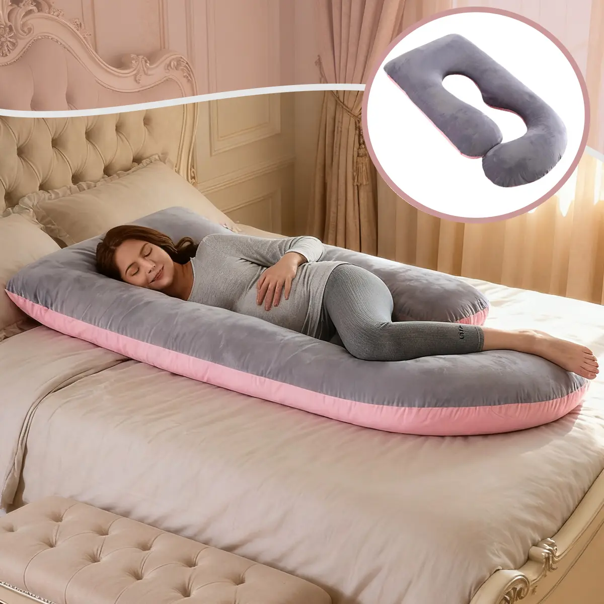 Ergonomic J-Shaped Multi-Functional Pregnancy Body Positioner Pillow, Fabric Pillow for Full-Body Support, Pregnancy Discomfort Relief, Nursing Use, Hand Wash Only, Women's Gifts for Maternity Sleep,back to school,back to school shopping,home decor