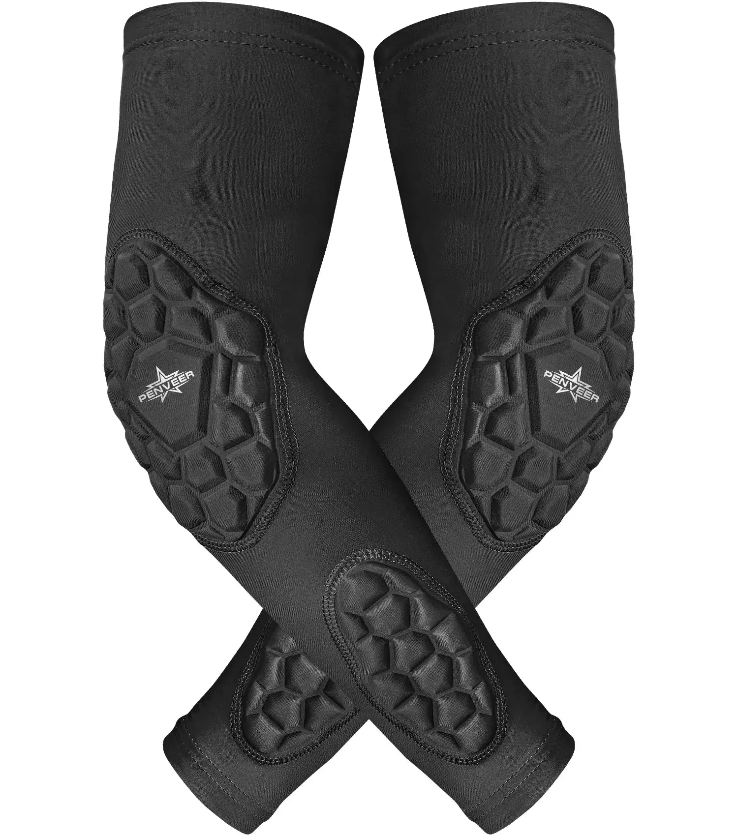 Penveer Compression Padded Arm Sleeves with Silicone Protection - Youth & Adult Elbow-Forearm Support, Breathable Football Arm Cuffs (Black), Silicone Protective Sleeve