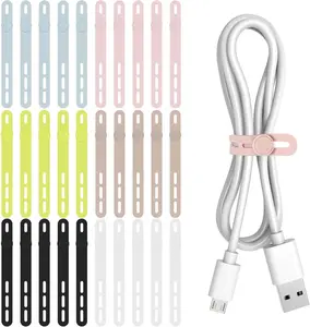 30Pcs Silicone Cable Ties - Reusable & Washable with Adjustable Locking Buckles, High Elasticity Cable Management Straps for Home, Office, School, Travel Essential Cord Organizer