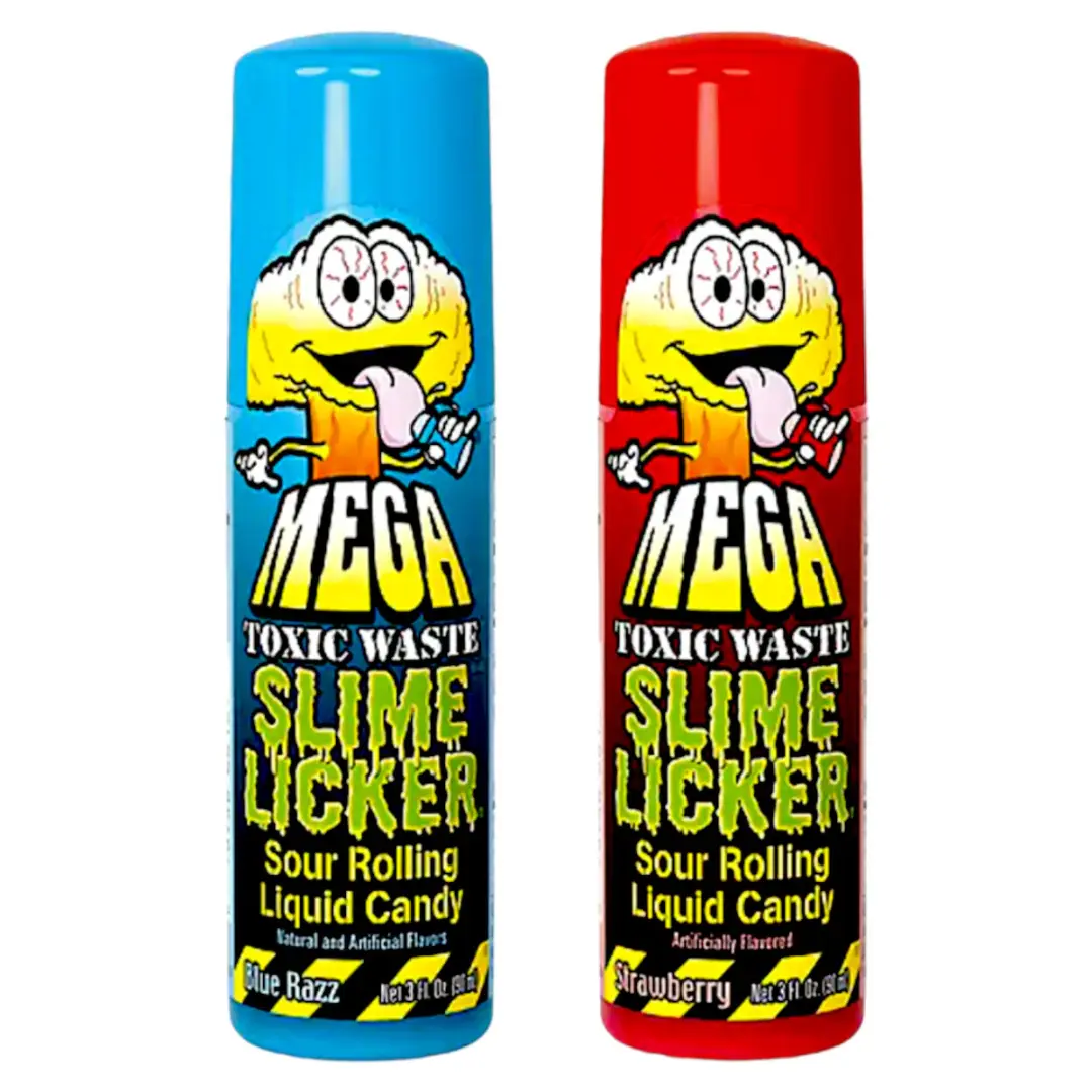 Toxic Waste Mega Slime Licker 2.0 Strawberry Sour Rolling Liquid Candy 2 oz Bottle with Rollerball Applicator for Fun Interactive Eating Snack Bonbon USA Sweet Traditional