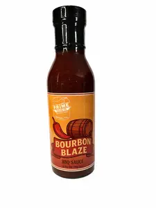 Bourbon Blaze BBQ Sauce Handmade in the heart of Southern Minnesota, this small-batch BBQ sauce blends barrel-aged bourbon, hickory smoke, and a kick of peppery heat.   - 12 fl oz