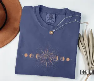 Comfort Colors Celestial  TShirt – Boho Moon Phase Graphic Tee, Vintage Astrology T-Shirt for Women, Cosmic Bohemian Style