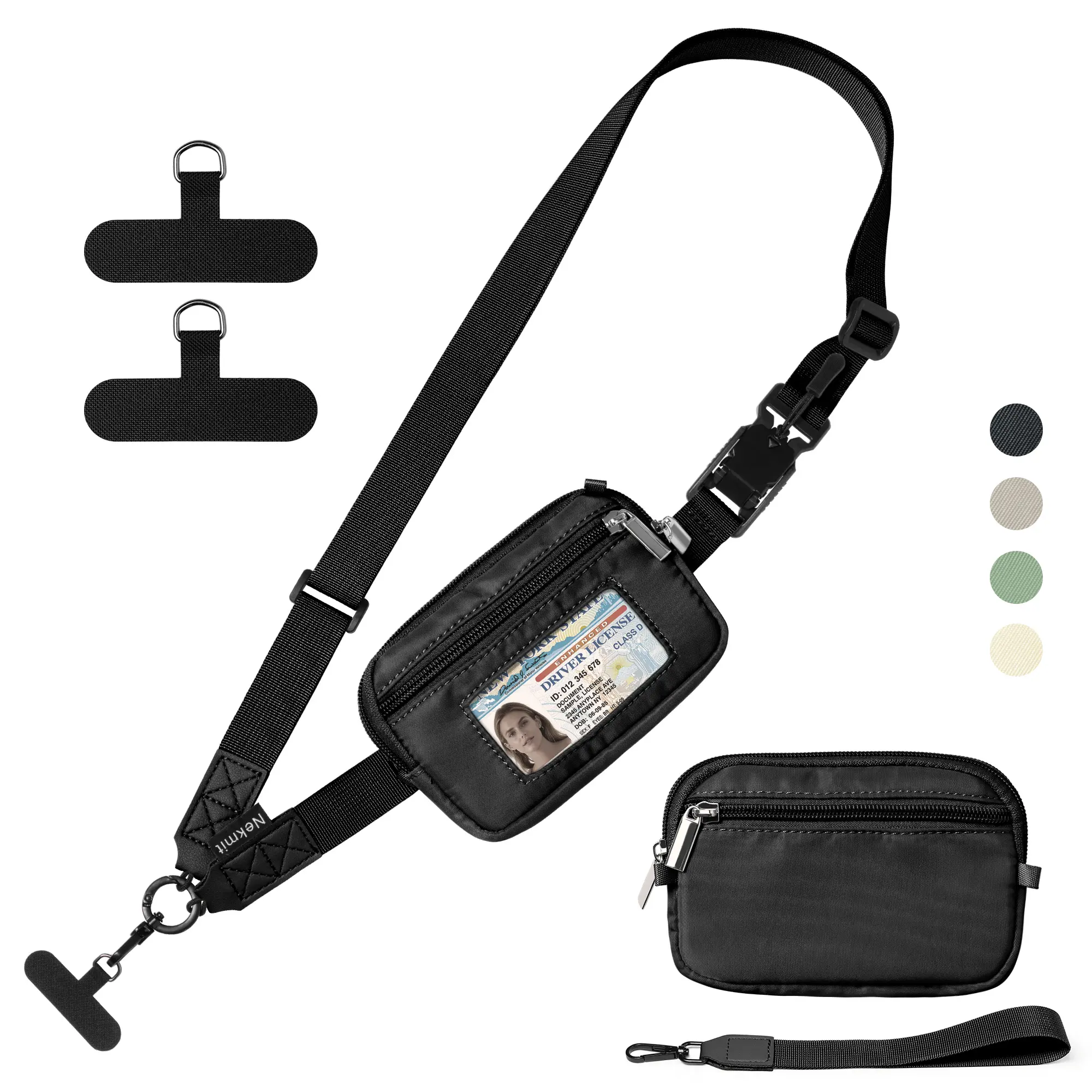 Nekmit Durable PVC Mobile Phone Lanyard - Detachable Wrist Strap, Adjustable Crossbody Strap, Pouch, 2 Patches - Hands-Free Metal Accessories for Travel, Daily Use, Lanyard Phone Straps & Charms