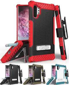 Case with Clip for Galaxy Note 10 Plus, Tri-Shield [Military Grade] Rugged Cover with Metal Kickstand [Includes Wrist Strap + Belt Hip Holster] for Samsung Galaxy Note 10+ Phone (SM-N975, SM-N976)