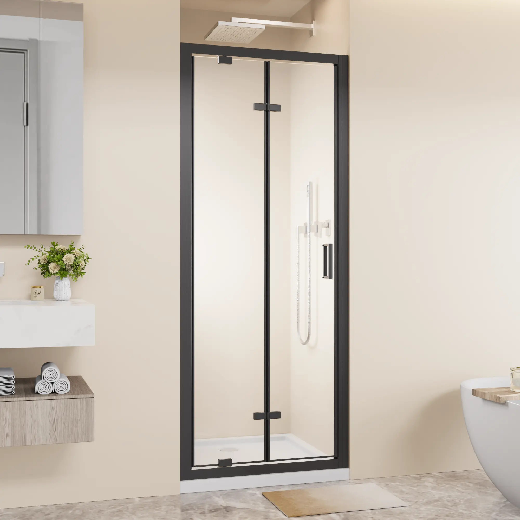 Modern Black Framed Glass Shower Door for Contemporary Bathroom Design