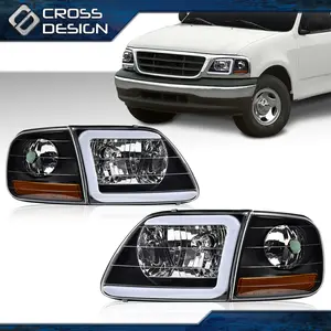 CROSSDESIGN Black LED Headlights & Corner Parking Lights Chrom Fits 97-04 F150 Expedition