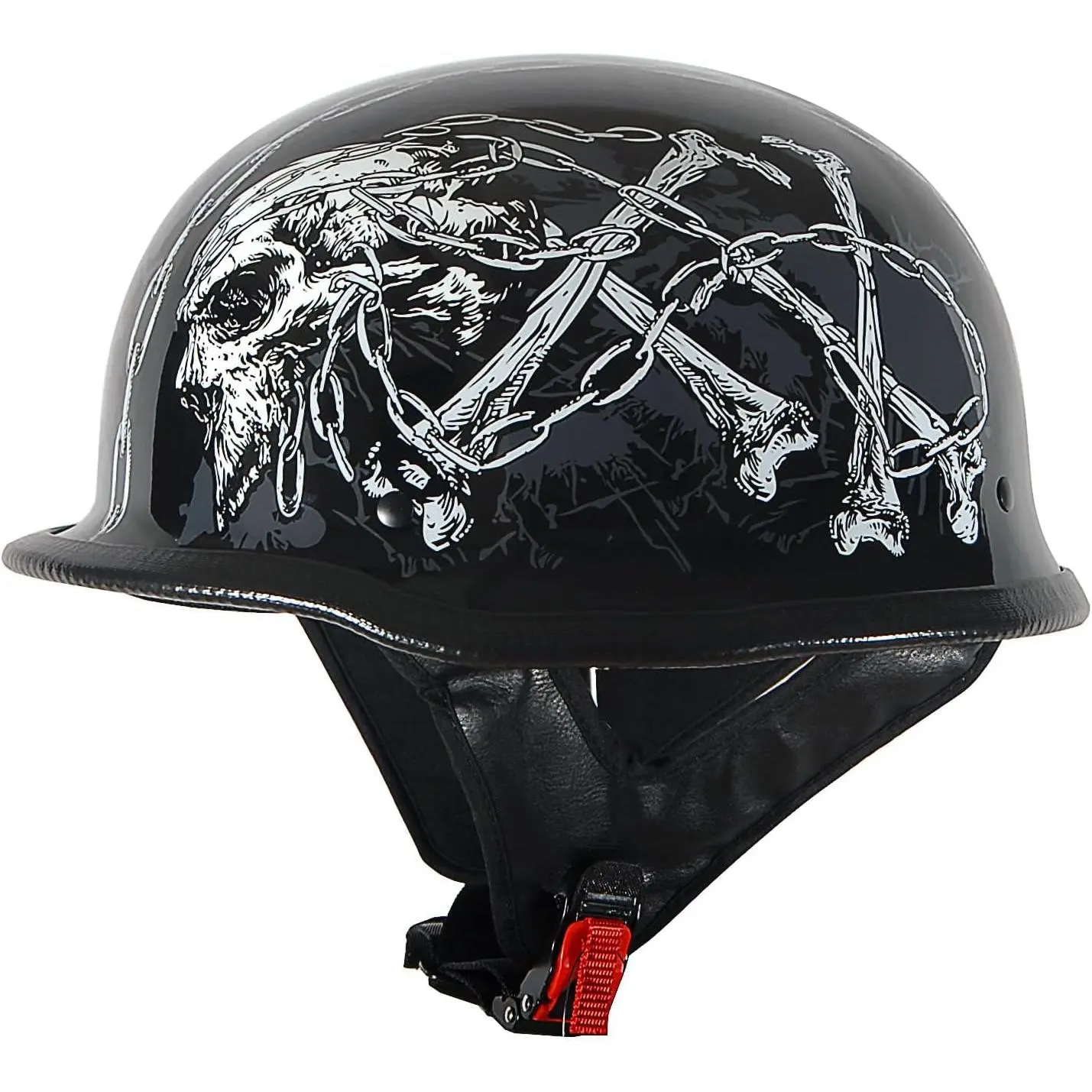 1Storm DOT-Approved Open German-Style Novelty Half-Face Motorcycle Helmet, Model HKY602 with Chain Skull Design