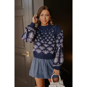 Vail Views Pearl Embellished Knit Sweater in Navy