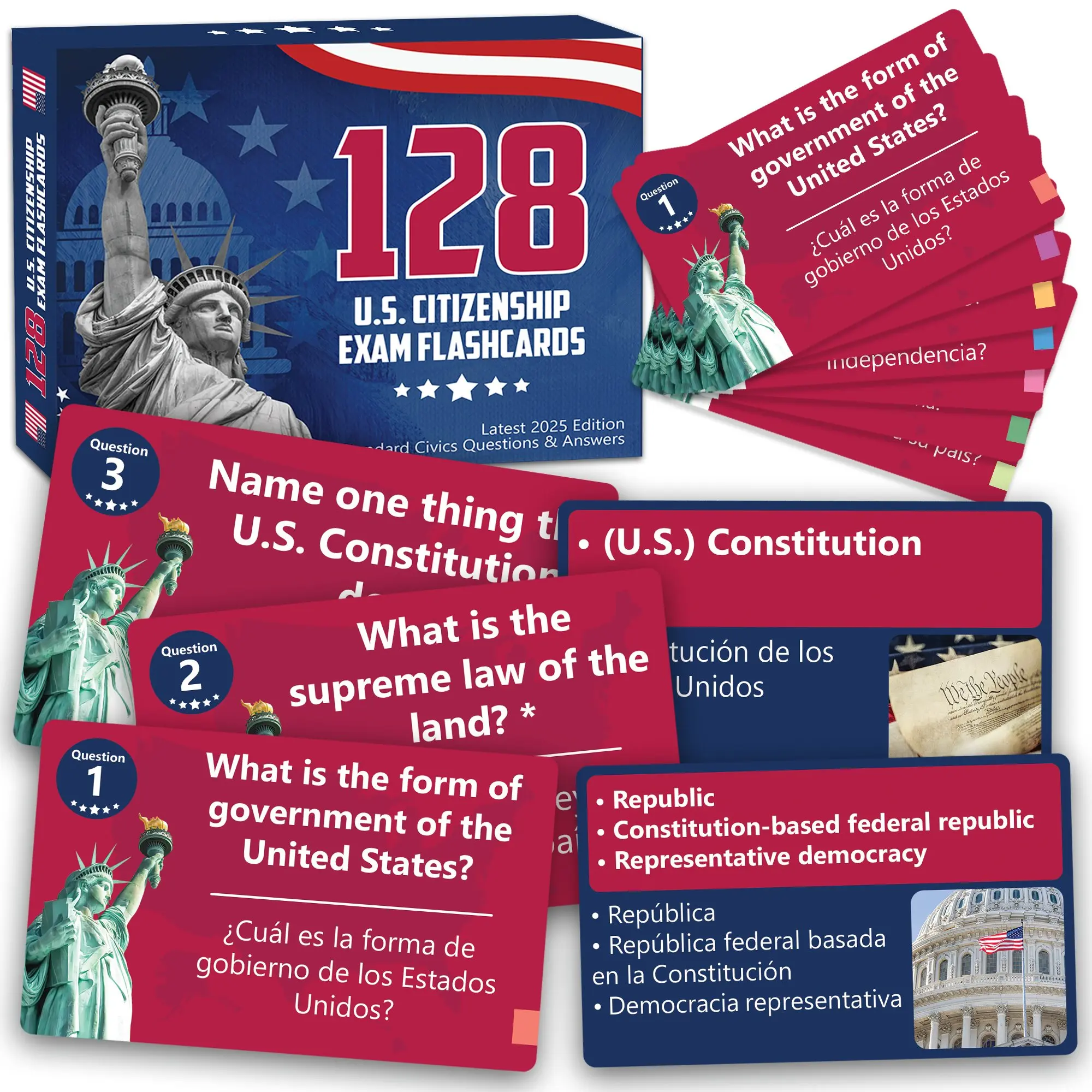 2026 U.S. Citizenship Test Flashcards, 128 Civics Questions & Answers Study Cards For Naturalization Exam, USCIS Interview Prep with Visual Learning & Color-Coded Topics