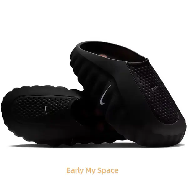 Black Thick-Soled Massage Slides, Orange Spherical Outsole, Breathable Fabric Upper, Pre-Game Recovery Tech Mules