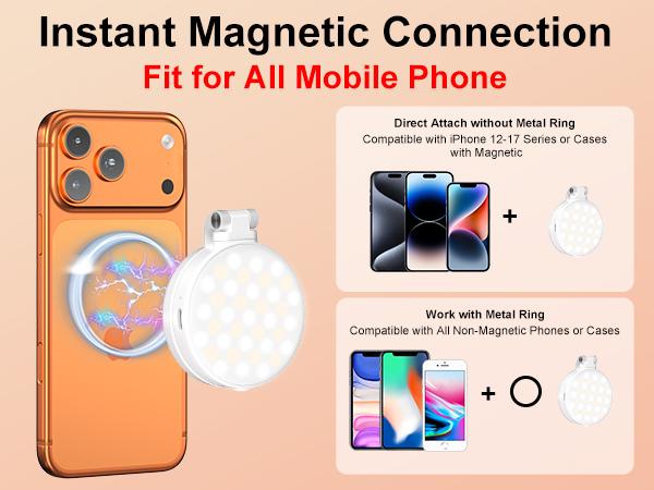 Newmowa 3-in-1 Magnetic Mirror Selfie Light – 360° LED Ring Light with MagSafe, Mirror and Phone Stand, Portable Rechargeable Fill Light, 3 Color Temperatures for Makeup, Live Streaming, Video Calls, Gift, Compatible with iPhone 17