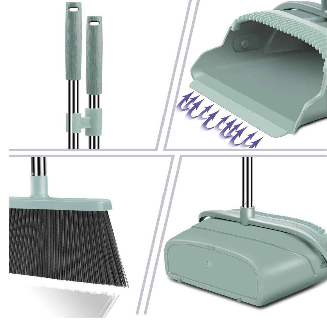 PLL Upgraded Broom and Dustpan Set, Large Size and Stiff Broom Dust pan with Long Handle, Upright,Ideal for Indoor Outdoor Garage Kitchen