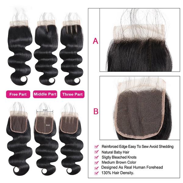 2x6 Lace Closure With Bundles Body Wave Bundles With Closure 4x4 Inch Quick Weave Extensions Virgin Human Hair Bundles with Closure Free Part FallFreshness