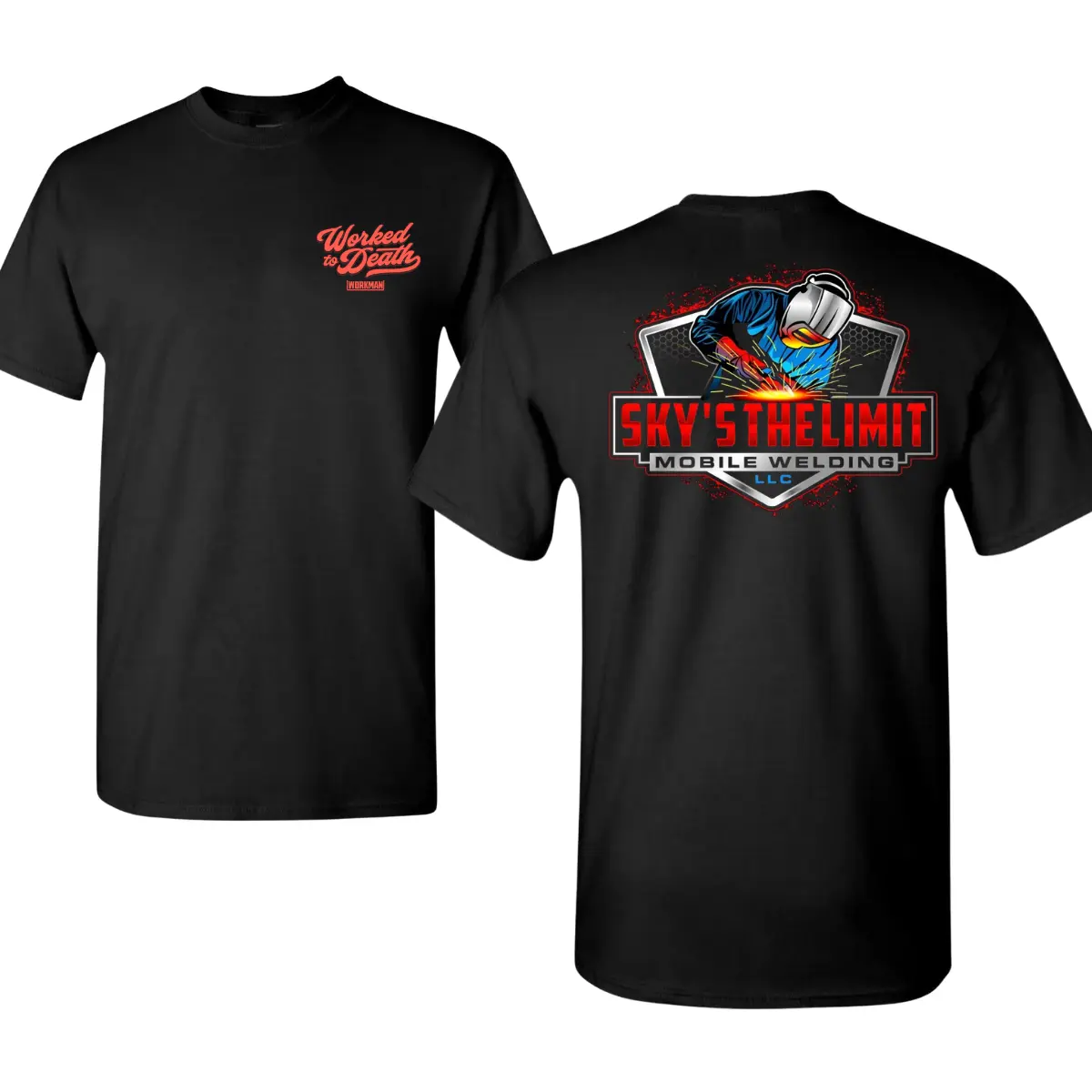 Sky’s The Limit Mobile Welding Shirt, Professional Welder Graphic Tee, Modern Industrial Welding Logo Artwork, Soft Cotton Blend Shirt, Blue Collar Welding Lifestyle Apparel for Men & Women, Gift for Welders & Mobile Welding Owners