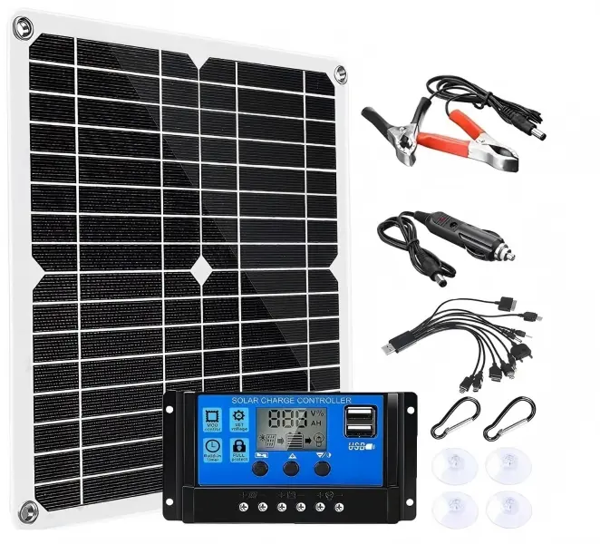 20W Monocrystalline Solar Panel Kit - 12V Battery Charger with 20A Smart LCD Controller, 18V Lowlight Power, Weatherproof Design, Suction Cups, Cables & Clips, LCD Status View, Overvoltage Guard for RV, 20A Fast Charge