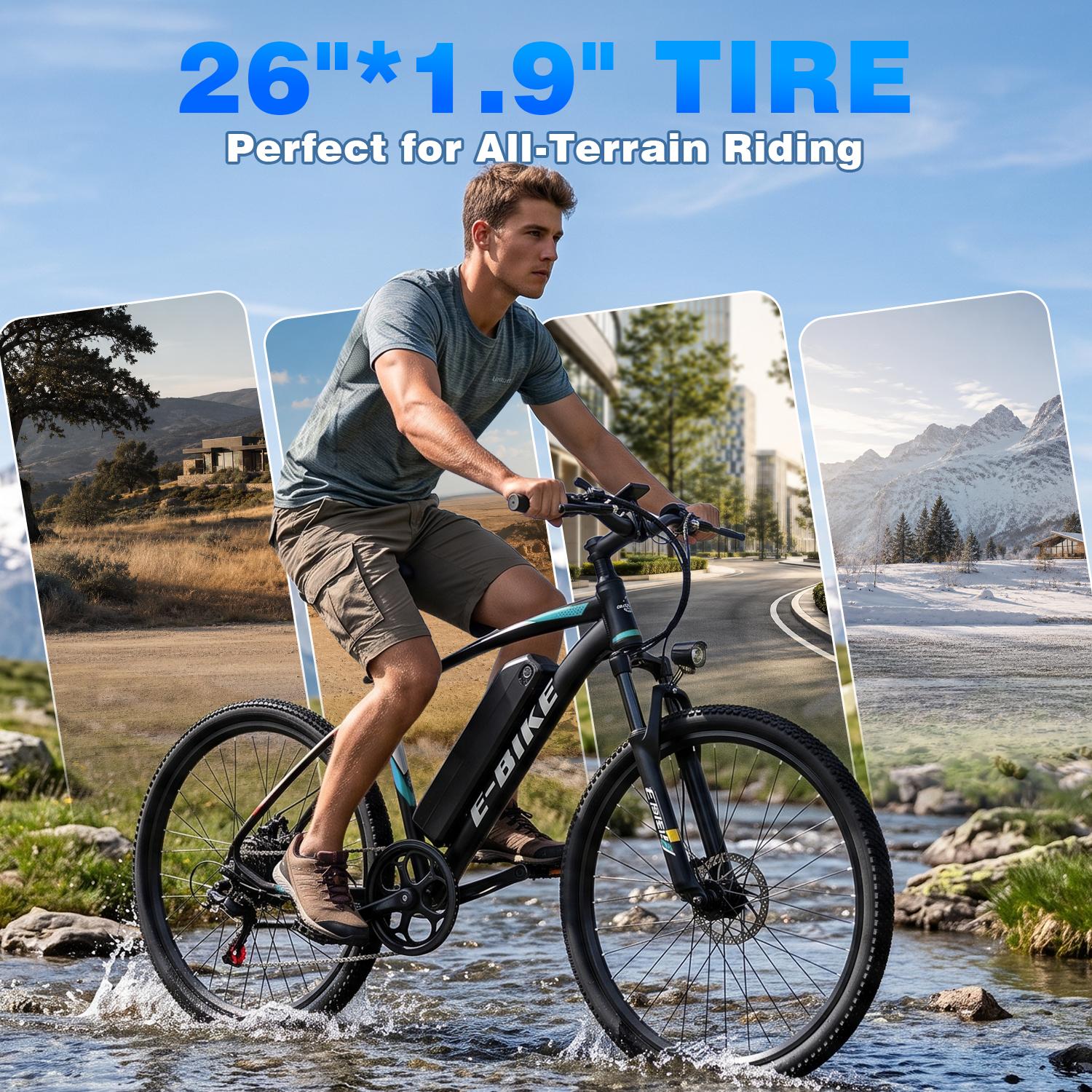 26 Inch Electric Bike, Peak 1500W Motor E-Bike, 25MPH Top Speed, 50-mile range Commuter-style Electric Bicycle, 432Wh battery, 7-speed shifting Front suspension Electric Mountain Bike, Ebike For Adults