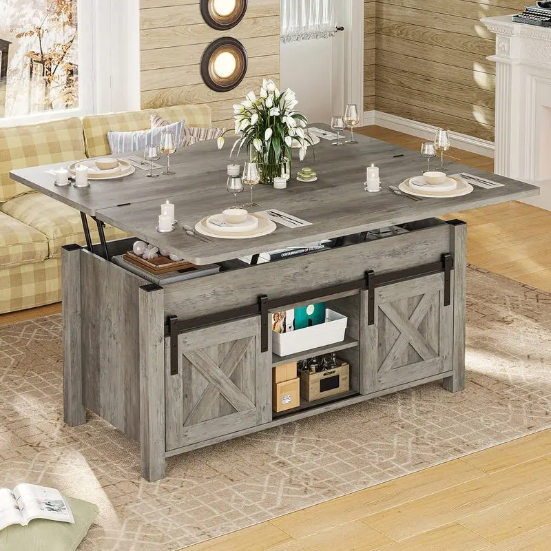 SIKAIC 4-in-1 Lift Top Coffee Table with Storage, Modern Rectangle Coffee Table with Adjustable Height and Hidden Compartment for Living Room