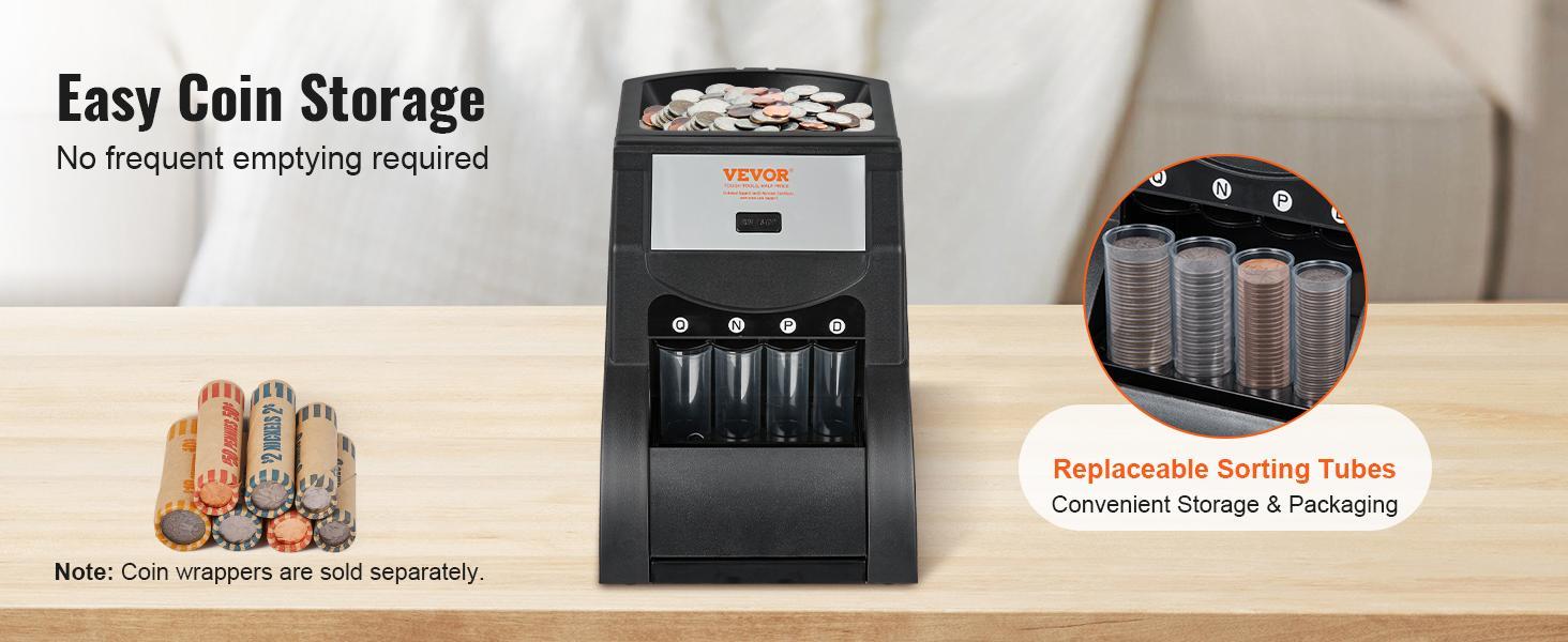 【Summervibes】VEVOR USD Coin Sorter, Coin Sorter Machine for USD Coin 1¢ 5¢ 10¢ 25¢, Sorts up to 230 Coins/min, Coin Sorter and Wrapper Machine Holds 200 Coins Included 4 Coin Tubes, Black VEVOR Super Brand Day 【Summervibes】VEVOR USD Coin Sorter, Coin Sorter Machine for USD Coin 1¢ 5¢ 10¢ 25¢, Sorts up to 230 Coins/min, Coin Sorter and Wrapper Machine Holds 200 Coins Included 4 Coin Tubes, Black VEVOR Super Brand Day