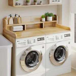 Bellemave 54"x27.5" Double Layer Wood Washer Dryer Countertop, Home Organizer Shelf Topper with Non-slip Pads and Edge for Laundry Hamper Storage