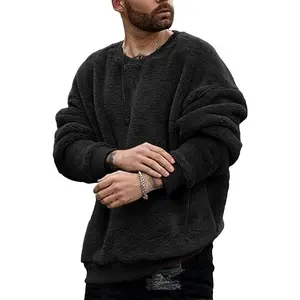 Runcati Men's Plush Sweater Teddy Fleece Tops Oversize Sweatshirt Fuzzy Plush Teddy Pullover Tops for Autumn Winter
