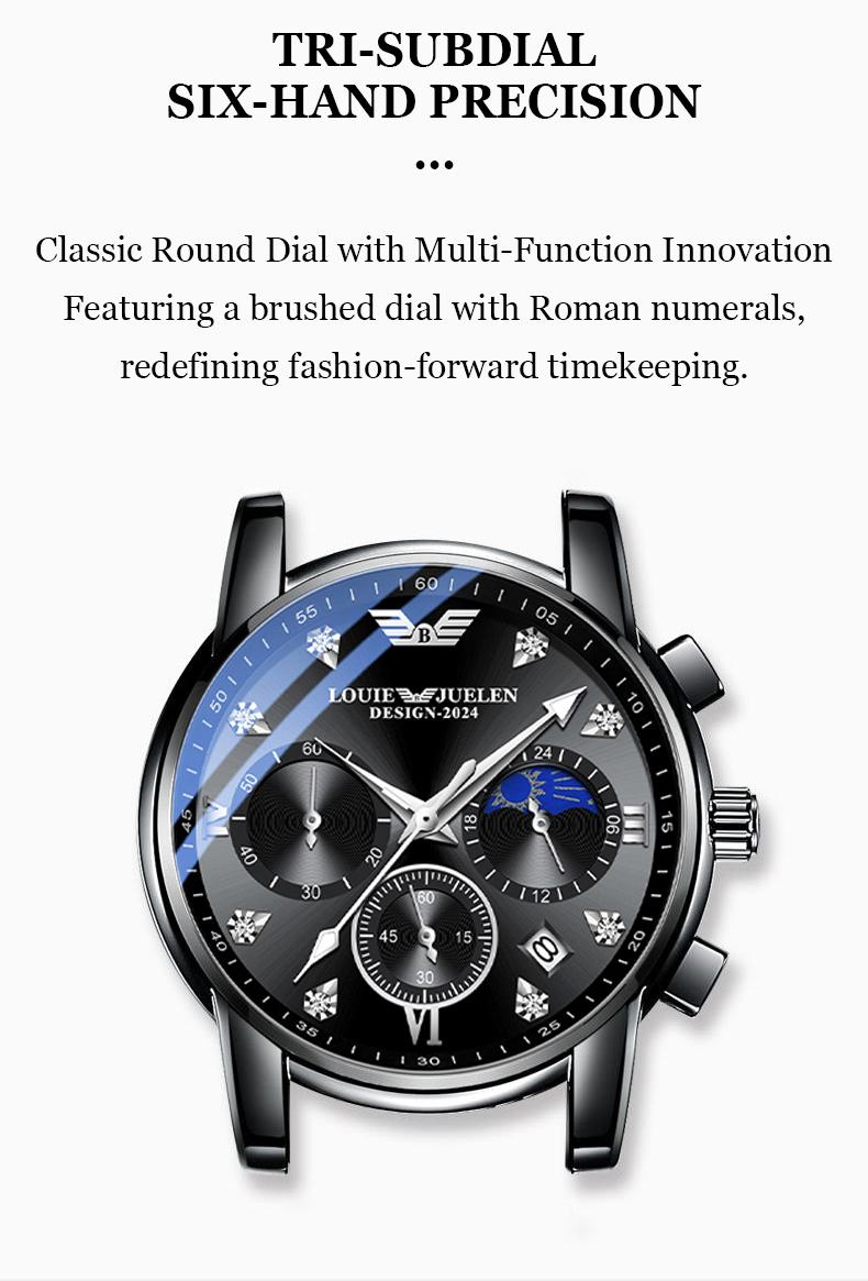 LOUIEJUELEN Elegance Men's Watch - Swiss Precision, 40mm Alloy Case, Sapphire Crystal, Stainless Steel Bracelet Water-Resistant | Shockproof | Luminous Dial | Sophisticated Style for Business & Social Events