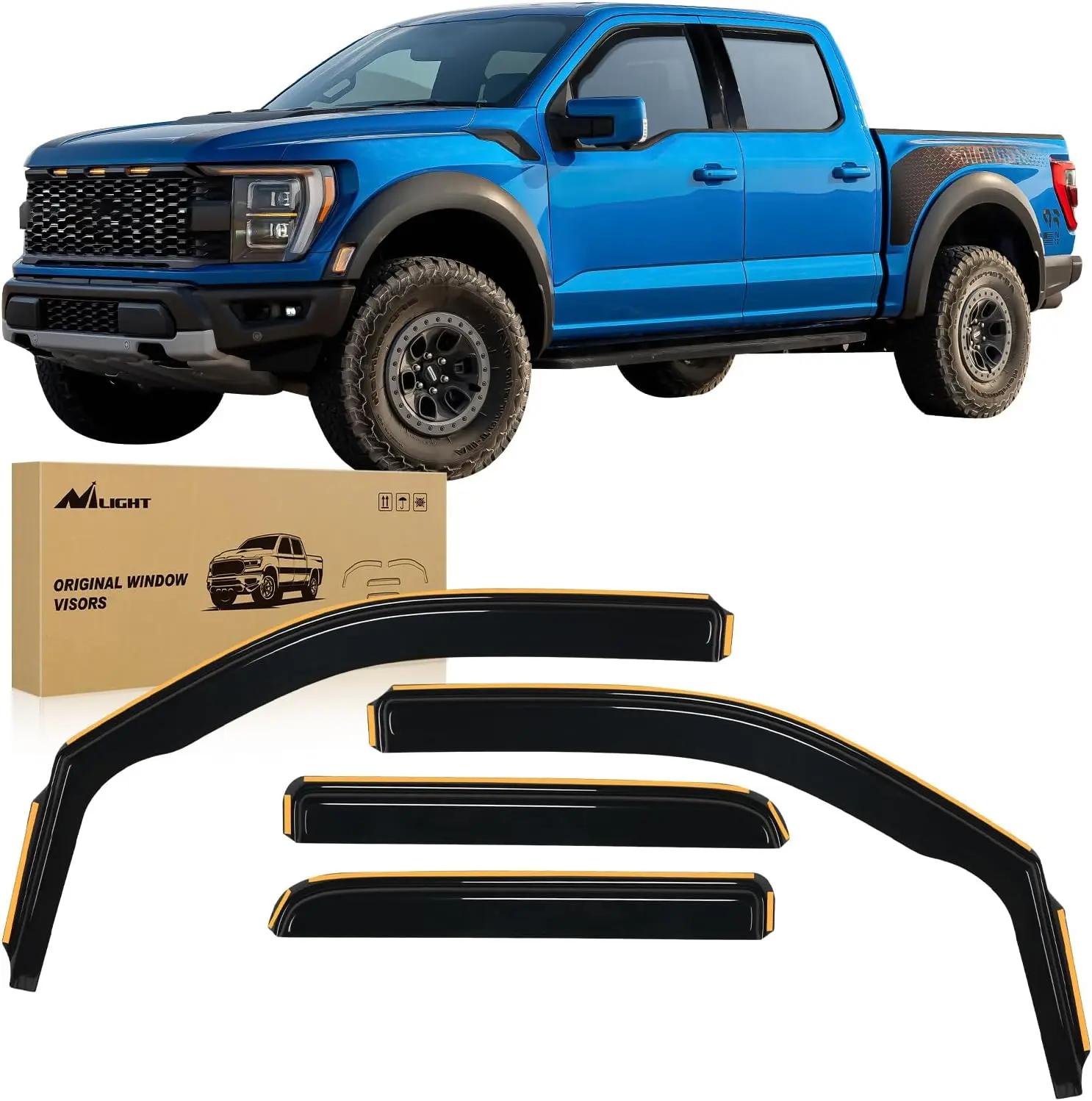 Nilight Durable Rain Guards for Ford F150 SuperCrew/SVT Raptor SuperCrew 2009 2010 2011 2012 2013 2014 Vent Window Visors-4pcs Car Accessories Cover Truck Black Vehicle Replacement Automotive Clear  dealsforyoudays, Anti Glare Visor