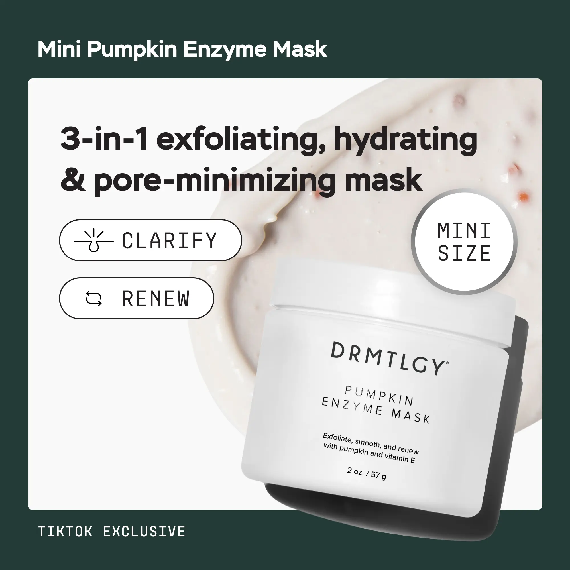 DRMTLGY Pumpkin Enzyme Mask, 2oz. Gentle Exfoliating Face Mask, Minimizes Appearance of Pores with Jojoba and Vitamin E