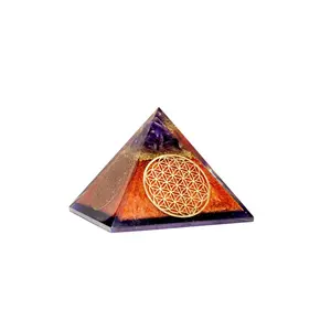 Flower of Life Copper Orgone Pyramid with Amethyst (Authentic- REAL)