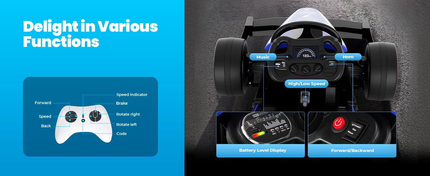 【Sophia & William】Kids 12V Electric Formula E Go Kart for Ages 3‑8 with Remote, 3 Speeds & Safety Belt, Outdoor Ride‑On Toy, Blue/Orange