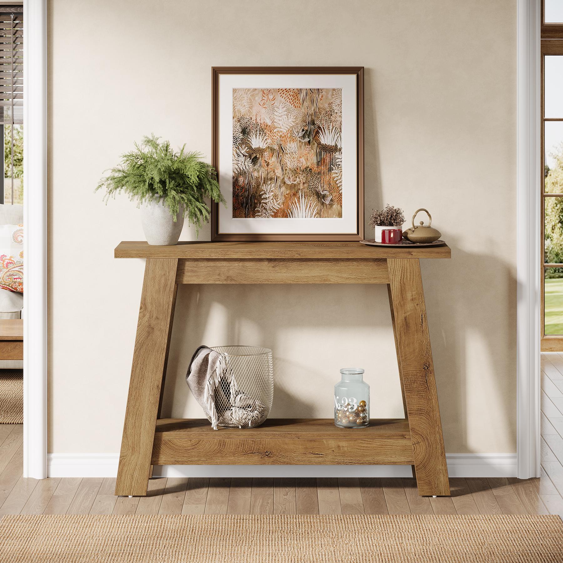 LITTLE TREE 41.3" Farmhouse Console Table, 2-Tier Wooden Entryway Table with Storage, Rustic Narrow Behind Couch for Living Room, Hallway, Foyer