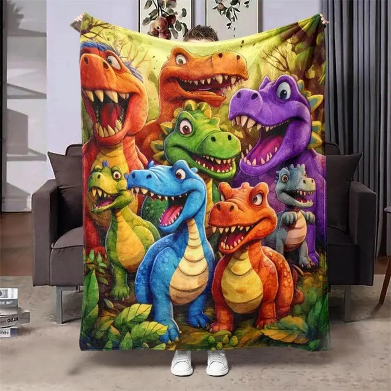 Soft Flannel Dinosaur Print Bed Blanket - Colorful Dino Jungle Design Cozy Blanket, Kid Bedding for Snuggling Warmly or Adding Prehistoric Charm, Dinosaur Print Blanket,back to school,back to school shopping,home decor