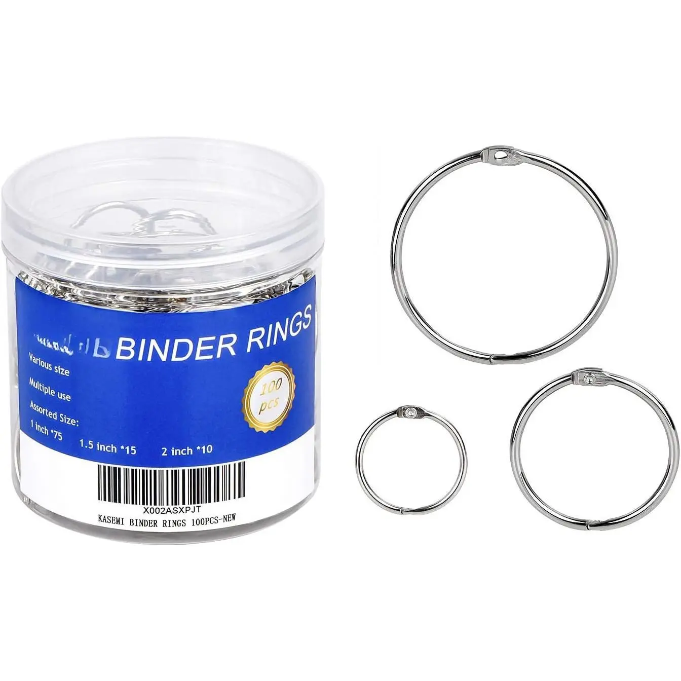 Binder Rings, 100 count Book Rings Assorted Sizes (1,1.5,2 inch) for School,Classroom,Office